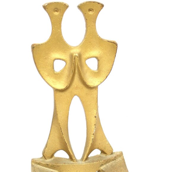 Mid-Century Modernist Design Cast Iron Gold Sculptural Bookends Made in Japan - Picture 3 of 6
